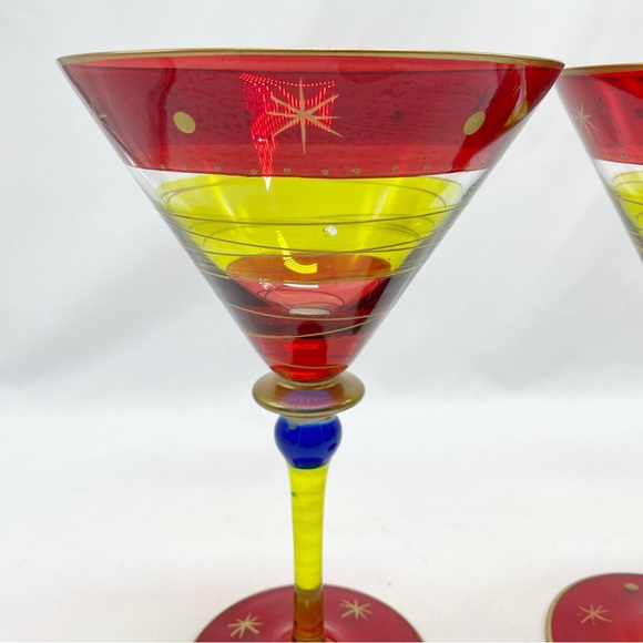 Vintage Pier One Martini Glasses Festive Red Star Dot Pattern Set of 2 - Picture 2 of 5